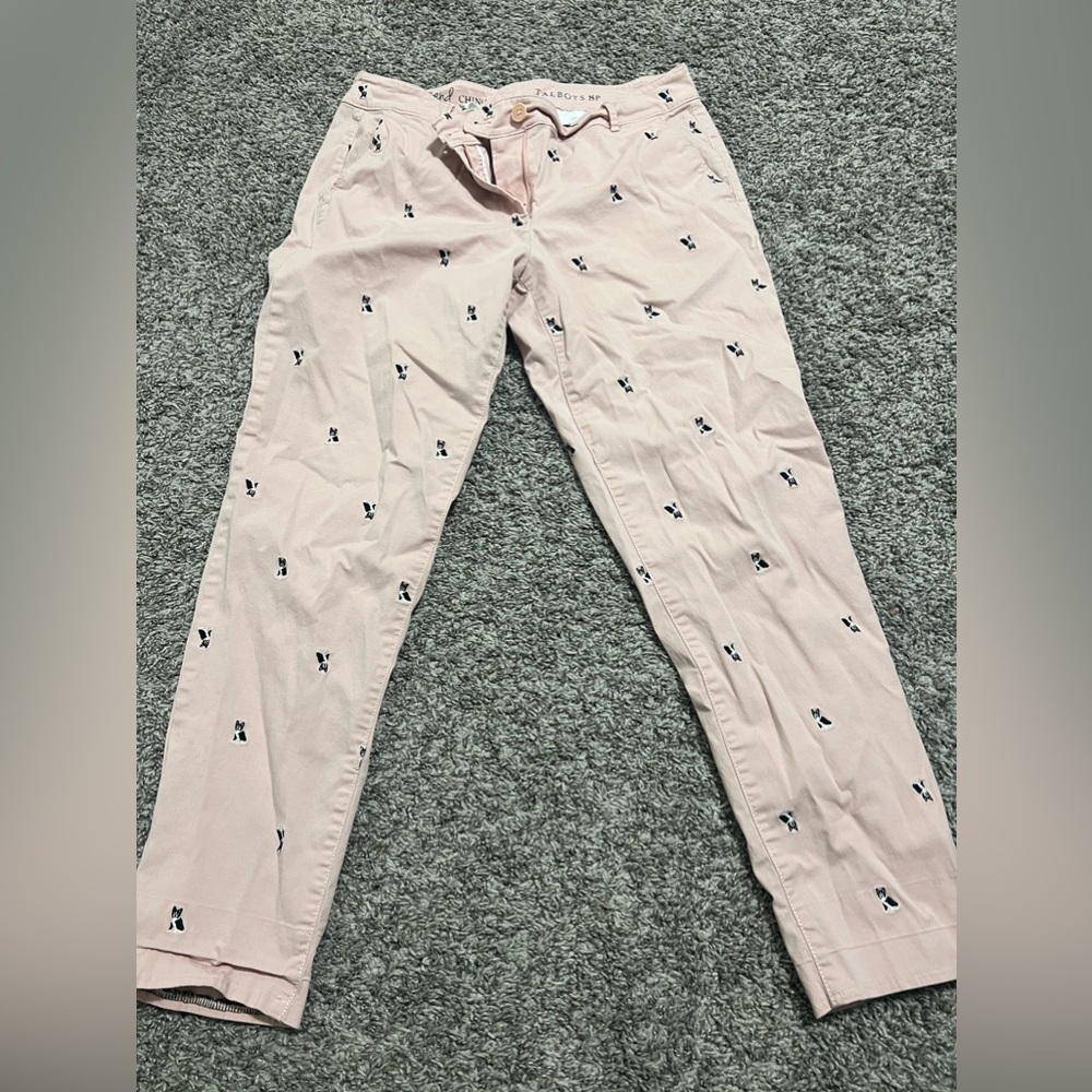 WOMEN'S TALBOTS WEENED CHINO PANTS  EMBROIDERED FRENCH BULLDOG 8P